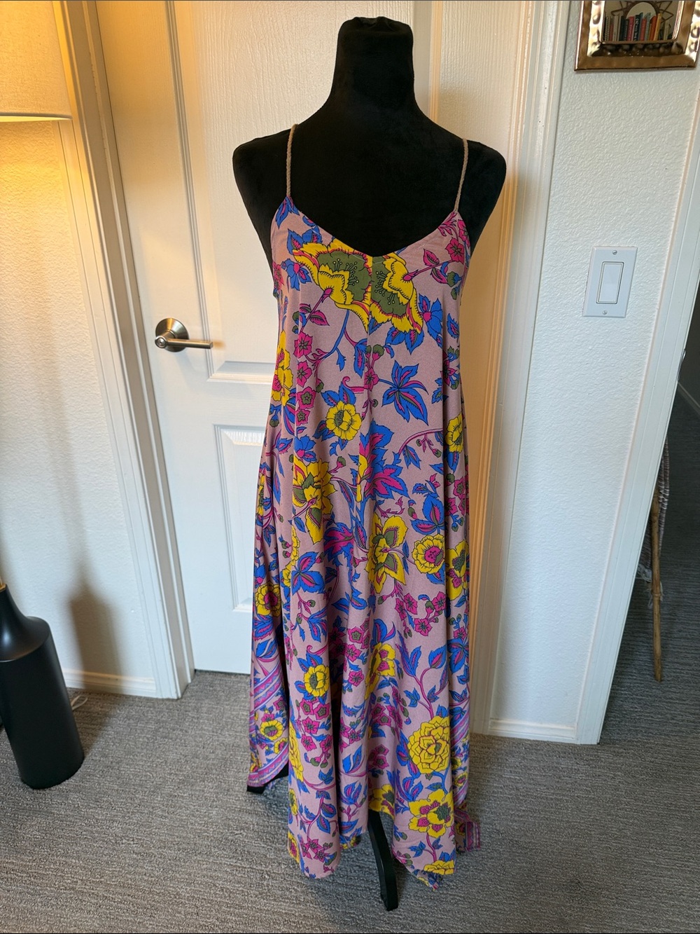 Billabong Floral Spaghetti Strap Maxi Dress in Pink and Yellow
